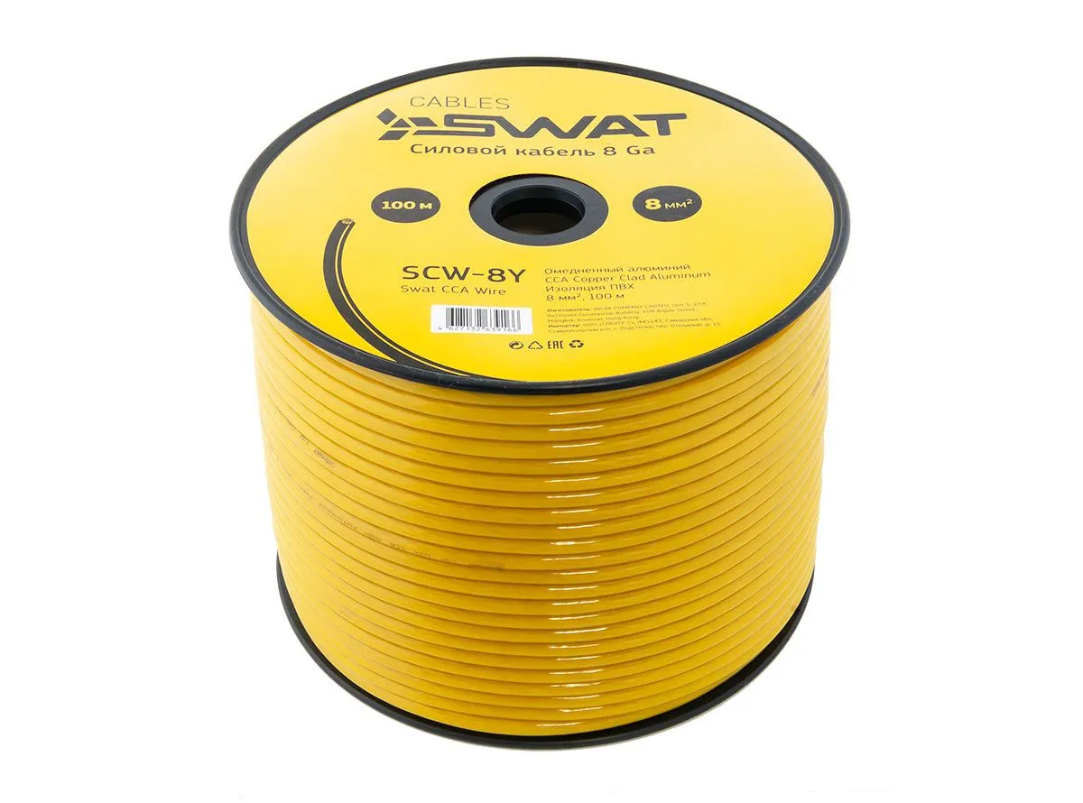Силовой кабель SWAT SCW-8Y 8Ga (1б-100м)(1м) - фото
