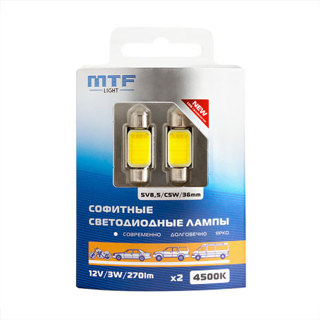 Лампа светодиодная MTF C5W COB 4500K 270lm, комплект - фото